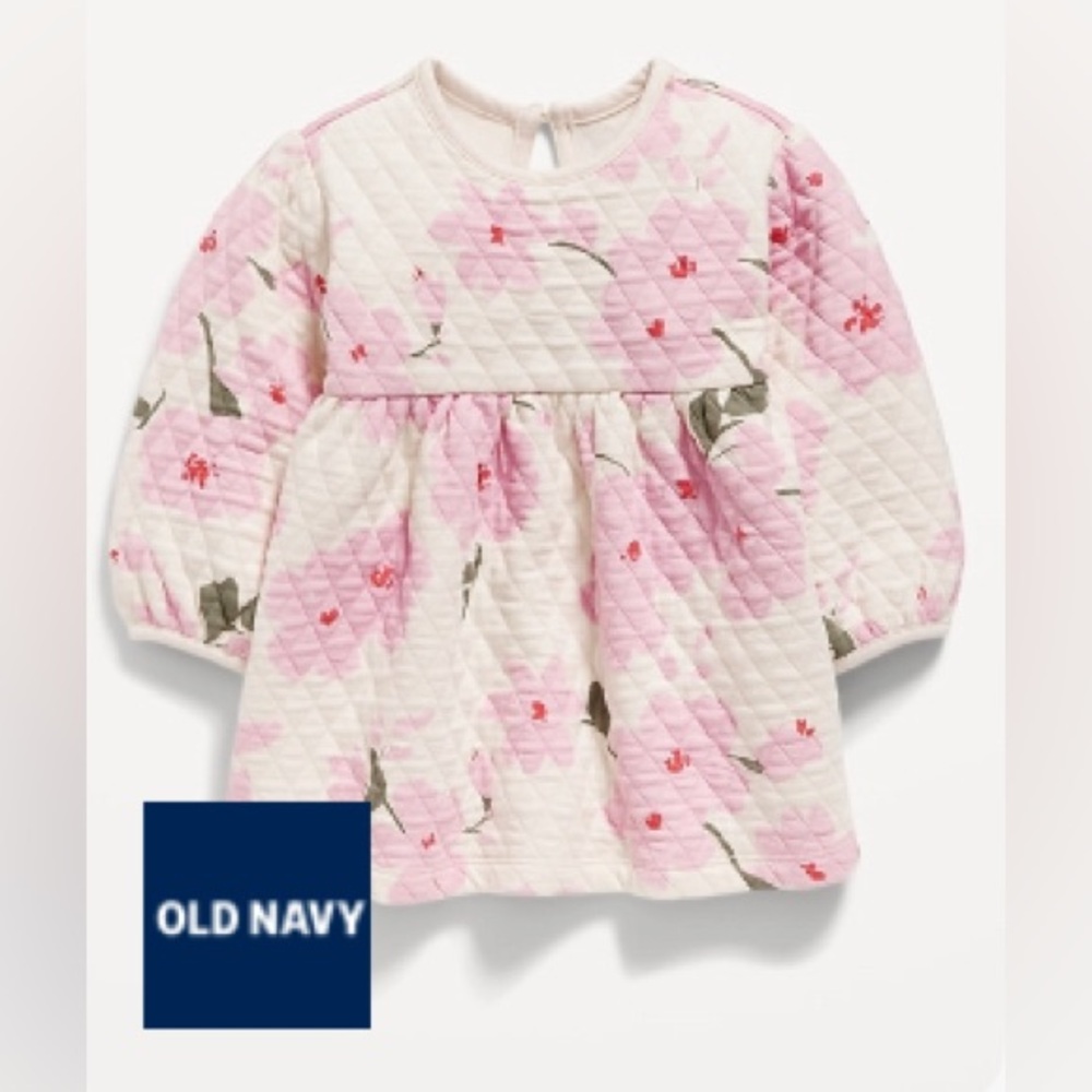 Old Navy | Floral Long-Sleeve Quilted Jacquard-Knit Sweater Dress for Baby Girl